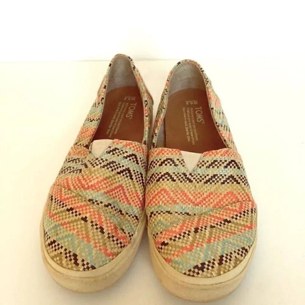 TOMS Woven Multicolor Slip On Shoes Sz 6.5